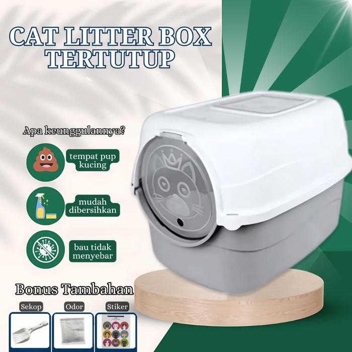 CAT LITTER BOX KUCING TERTUTUP LITER BOX TOILET KUCING TERTUTUP BAK PASIR TEMPAT PUP POOP KUCING TER