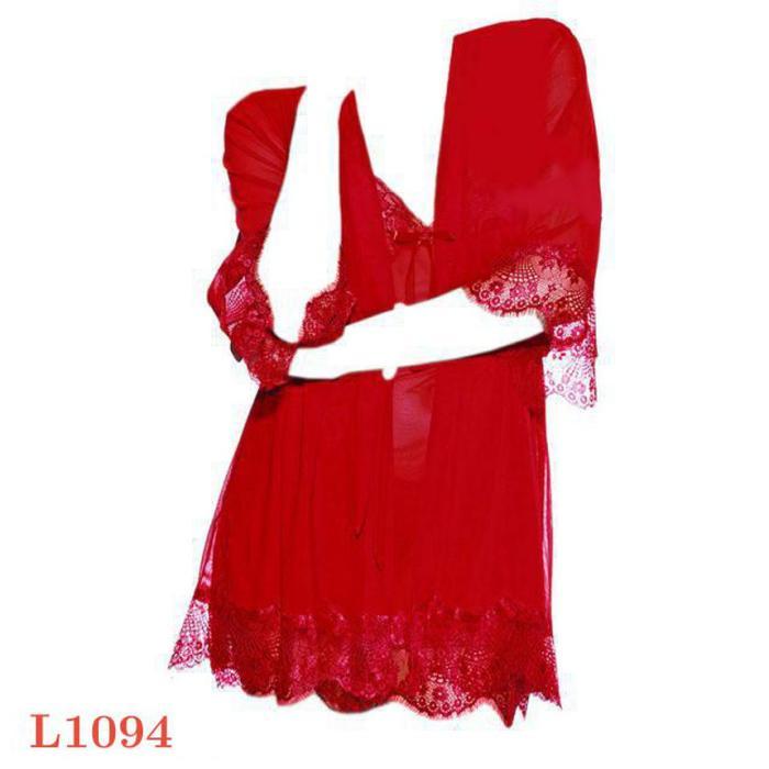 L1094 Lingerie Kimono Sexy Baju Tidur Dinas Malam Wanita Seksi Lengan Pendek Polos Transparan Set Lu