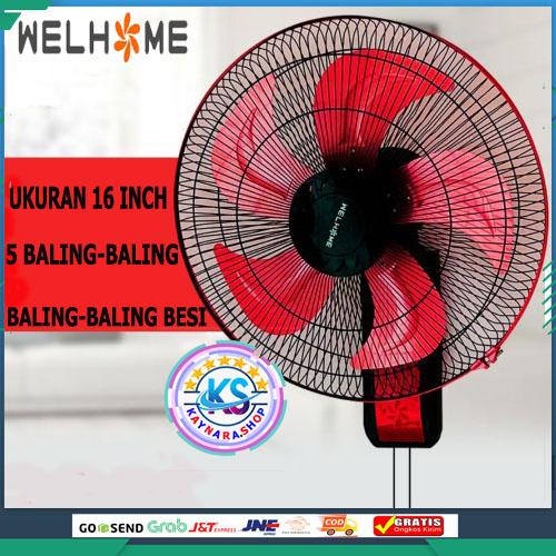 Kipas Angin Baling Besi Welhome WH-1665 Ukuran 16 Inchi 5 baling baling besi 40w Terlaris Dan Super 