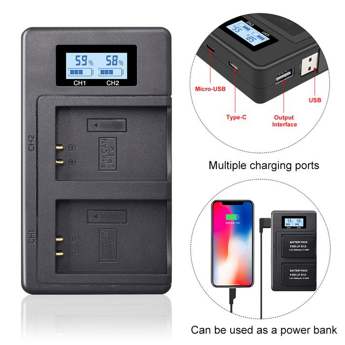PALO LP-E12 LPE12 LP E12 LCD USB digital camera battery Charger for