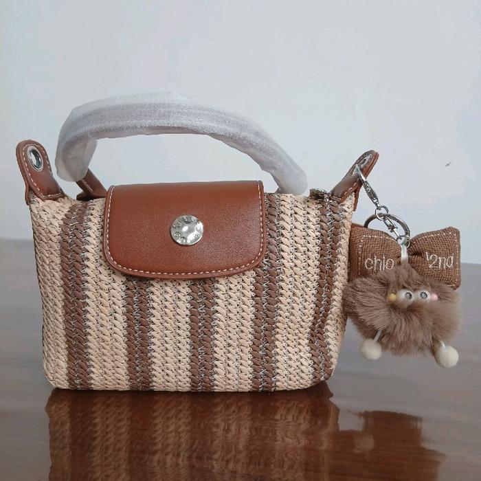 Tas Mini Tote Anyam Anyaman Coklat Wanita dari Brand CHIO2ND Import Kualitas Premium Kd 154