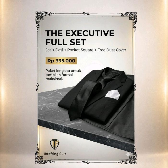 Setelan Jas Pria The Executive Full Set + Dasi + Pocket Square + Dust Cover - Ibrafring Suit