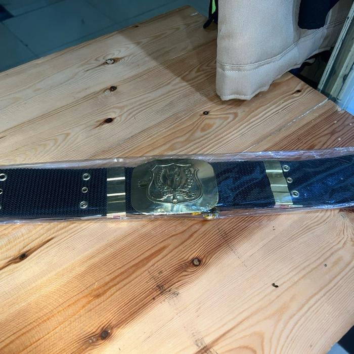 Sabuk Satpam Hitam Gesper Logam Kuningan Tebal – Motif Lambang Satpam