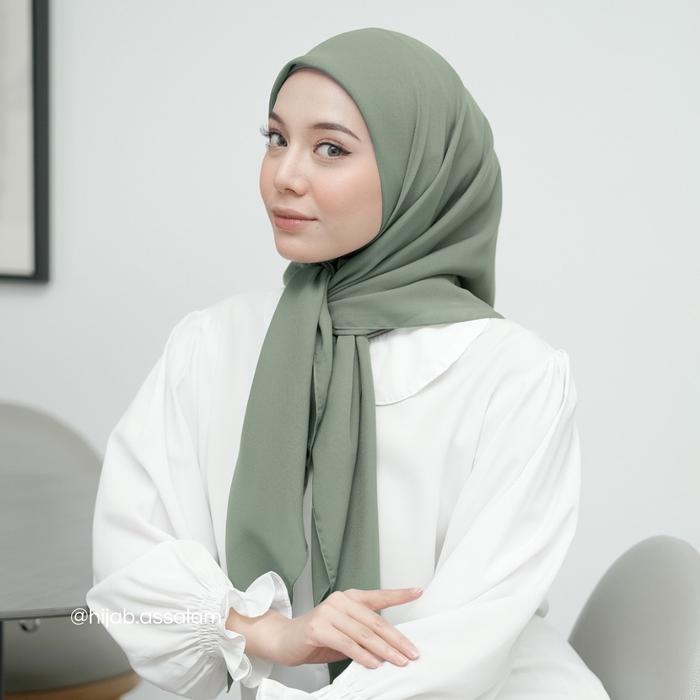 SAGE GREEN Hijab Pollycotton Hijab Square ( Hijab Warna Sage Green )