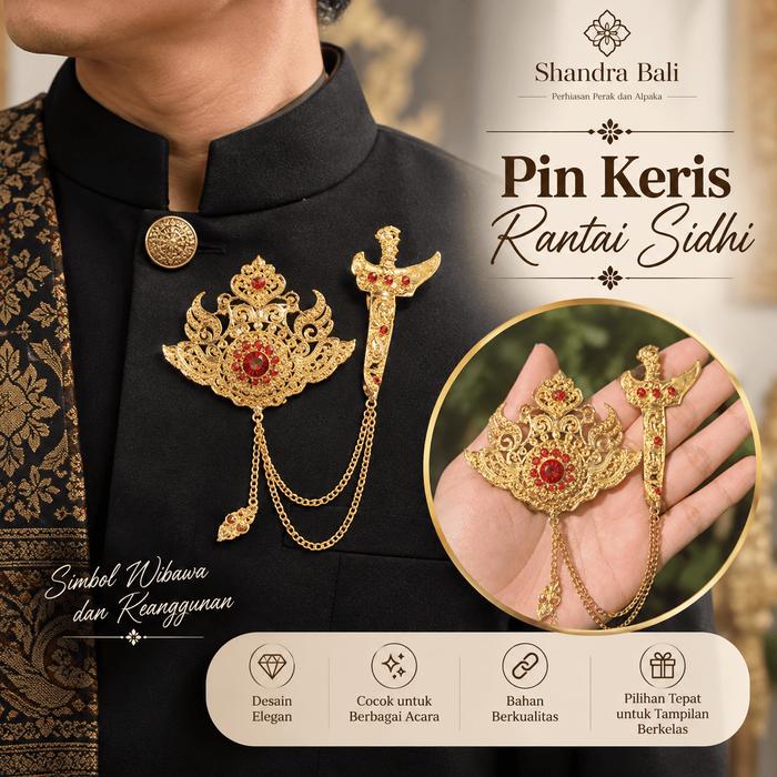 Shandra Bali - Pin Keris Bros Model Merak Kris Pria Cowok Rantai Alpaka untuk  Wedding Nganten Bali