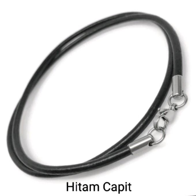 Kalung Tali Kulit Sapi Asli Pria Wanita Anak Genuine Leather Necklace Pengait Titanium Hook Capit Ta