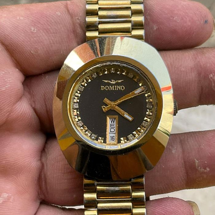 JAM FASHION SWISS MODERN :DOMINO DIASTAR CERAMIC GOLD QUARTZ FULL ORIGINAL