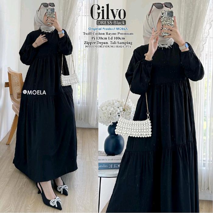 Gilvo Dress Maxy Gamis Polos Putih Hitam Katun Rayon Viscose Ld 100 Fit XL By Moela