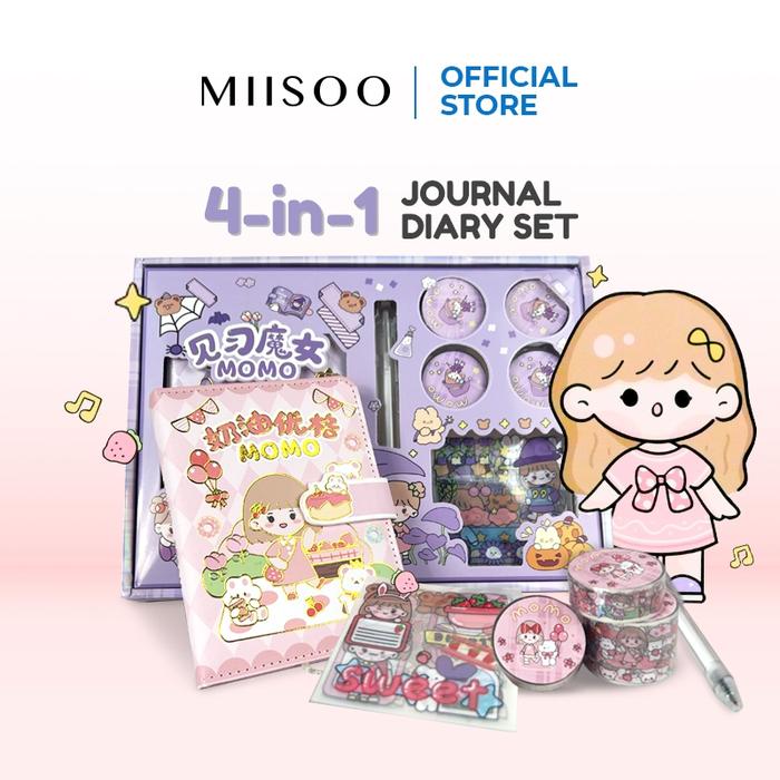 Miisoo Buku Diary Anak/ Set Journal 4 in 1/Paket Buku Diary/Note Book Buku Catatan Harian Lucu
