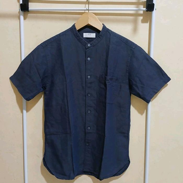 Uniqlo Shanghai Collar Navy Shortsleeve Shirt Original Baju Pria Casual Pendek Katun
