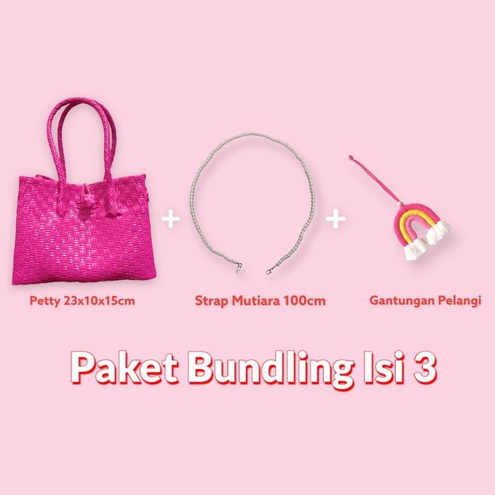 Majid Tas Handmade Tas Wanita PAKET BUNDLING ISI 3 (Petty Polos+Strap Mutiara+Rainbow Charm)