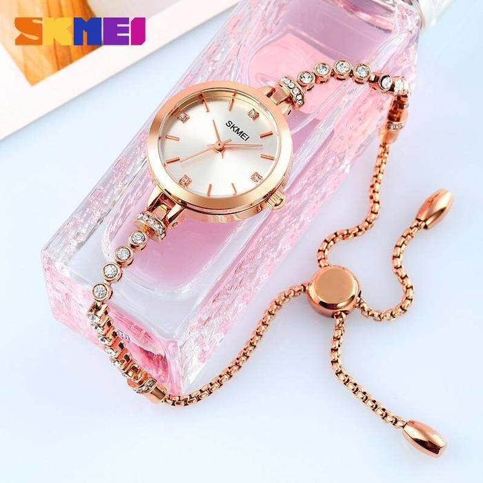 Jam Tangan Wanita Mewah Model Gelang Serut SKMEI 1854 Logam Original Anti Air