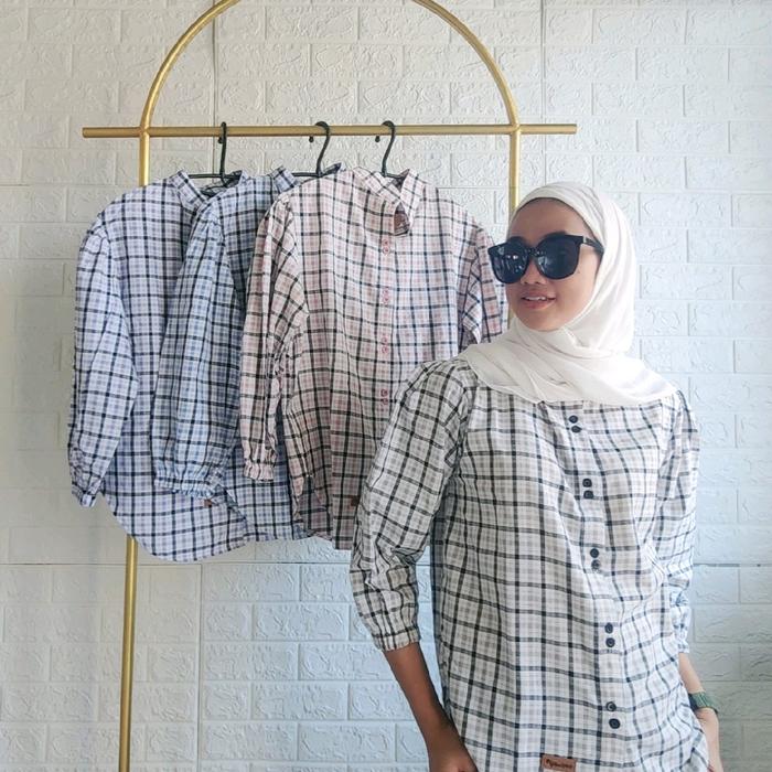 blus katun blus katun haruka blus katun kotak blus kharuka motif kotak kotak
