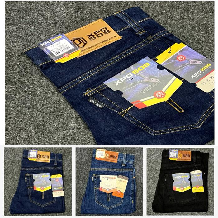 Celana Jeans Panjang Standar Pria Reguler Xpd 508 Bahan Tidak Melar Basic Hitam Pekat