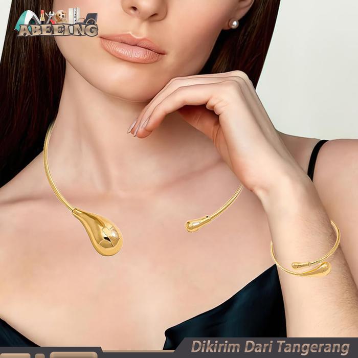 Kalung Choker Terbuka Kalung Logam Bentuk Tetesan Air Gelang