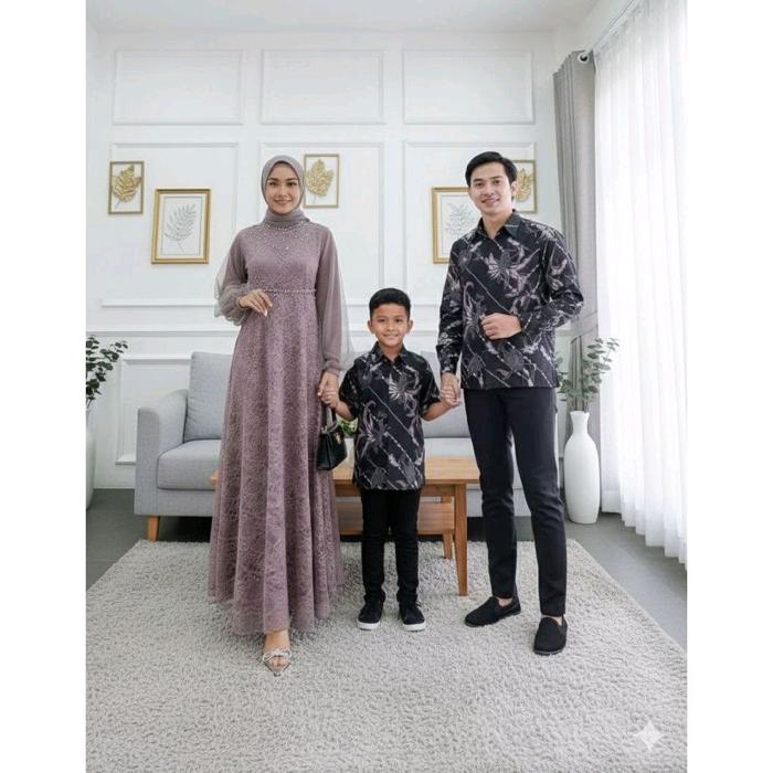 SET NADINE DRESS MAUVE ORI COUPLE KEMEJA PREMIUM / CUSTOM ANAK & JUMBO / BAJU SERAGAM BATIK PASANGAN