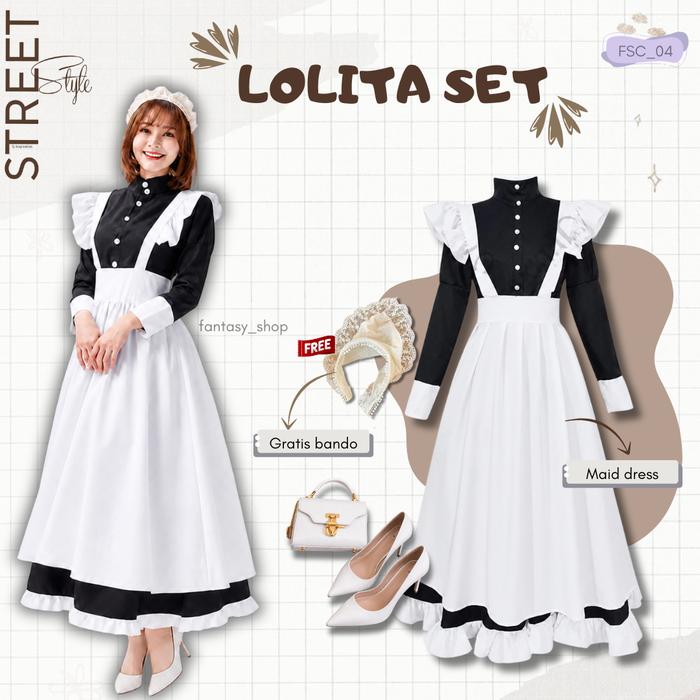 Kostum Dress Anime Cosplay Lolita Maid Costum Lucu Simple  Dres panjang dan pendek FSC-04