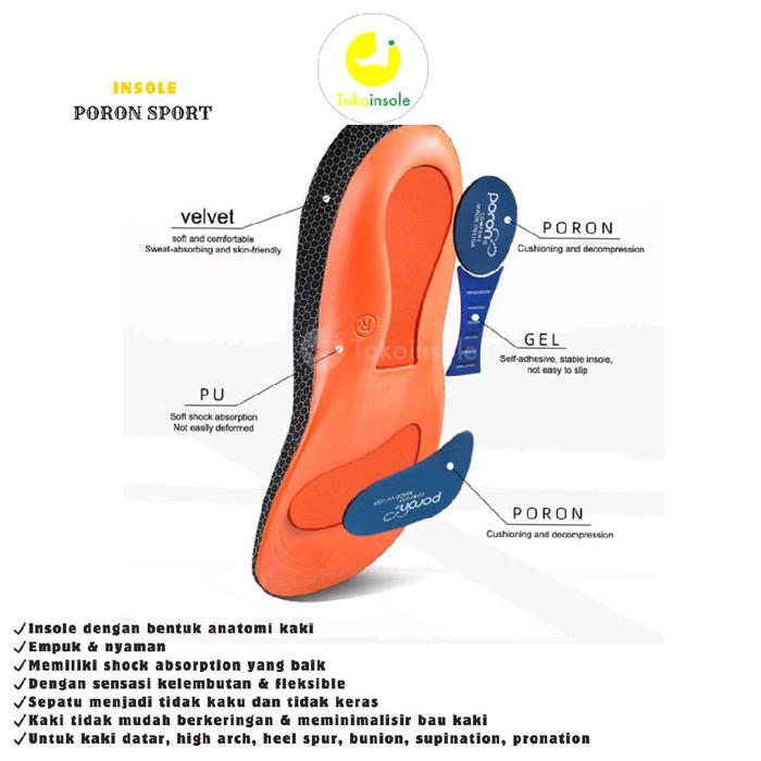 Insole Poron Sport/insole sepatu/alas kaki/alas sepatu utk kaki datar