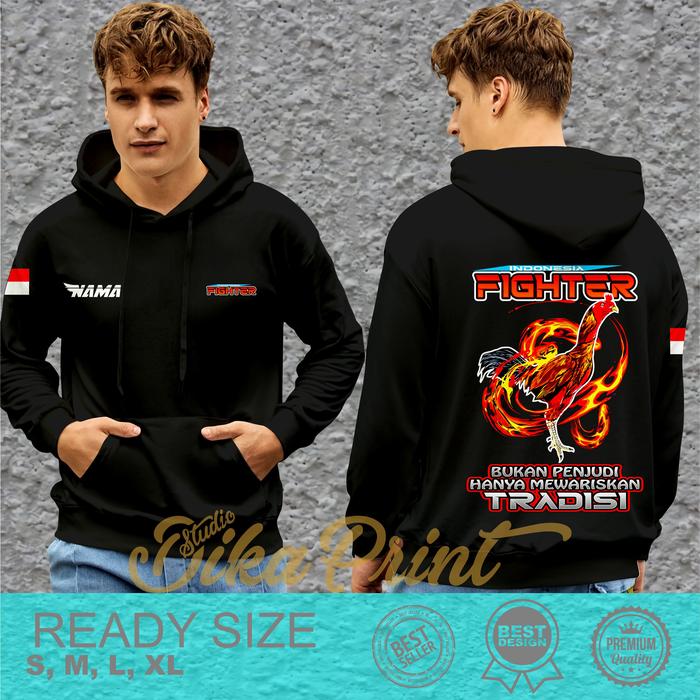 Jaket Hoodie Ayam Petarung Fighter Indonesia untuk Pria dan Wanita Distro Bahan Nyaman - Cotton Flee
