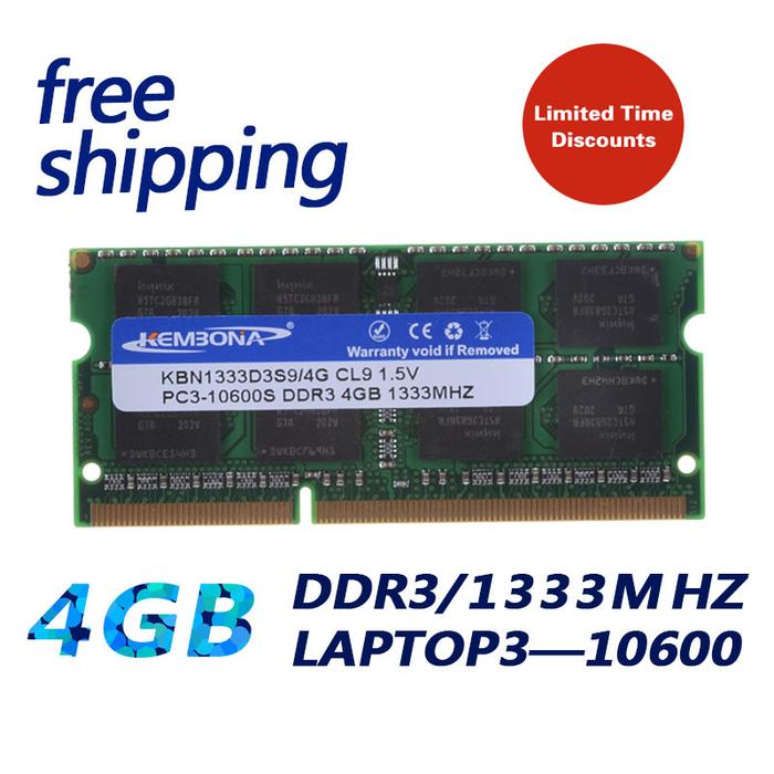 KEMBONA LAPTOP SODIMM DDR3 4G 1333Mhz 4GB 204Pin PC3 10600 4GB Brand