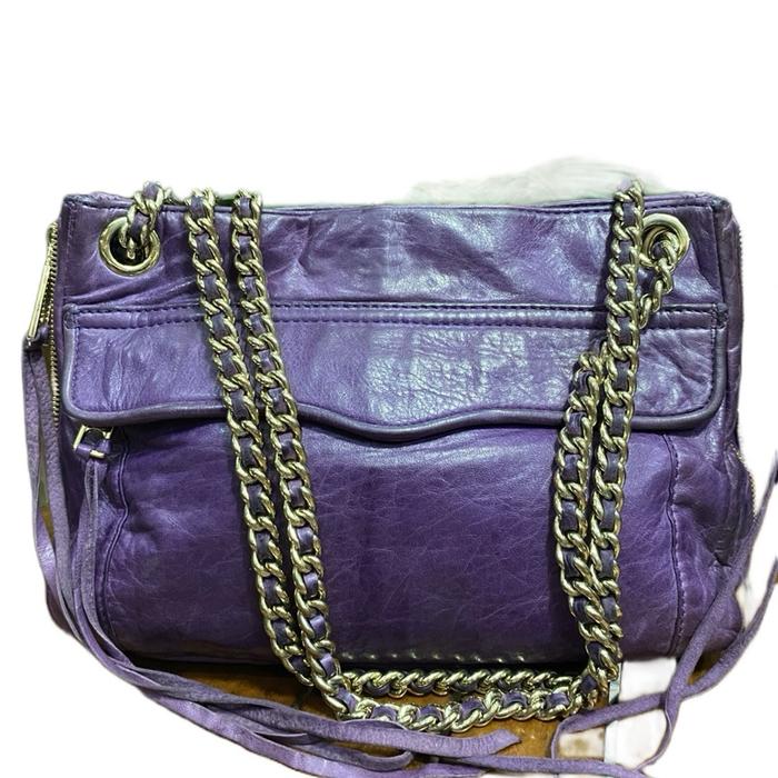 Tas rantai warna ungu shoulder/selempang kulit asli no brand