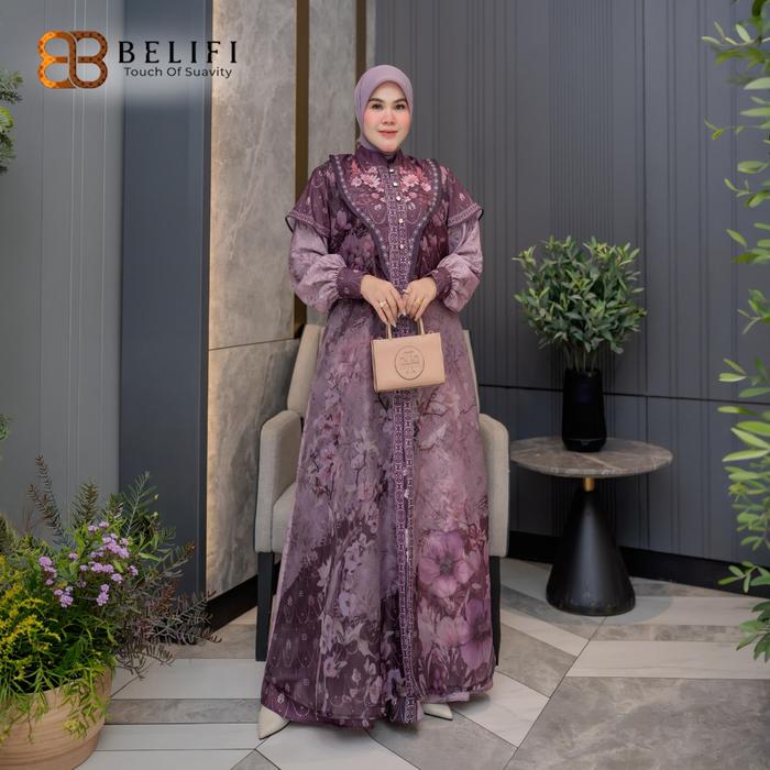 BELIFI | Rayya Built-In Outer Series Gamis Tumpuk Menyatu Pola Bunga Mewah