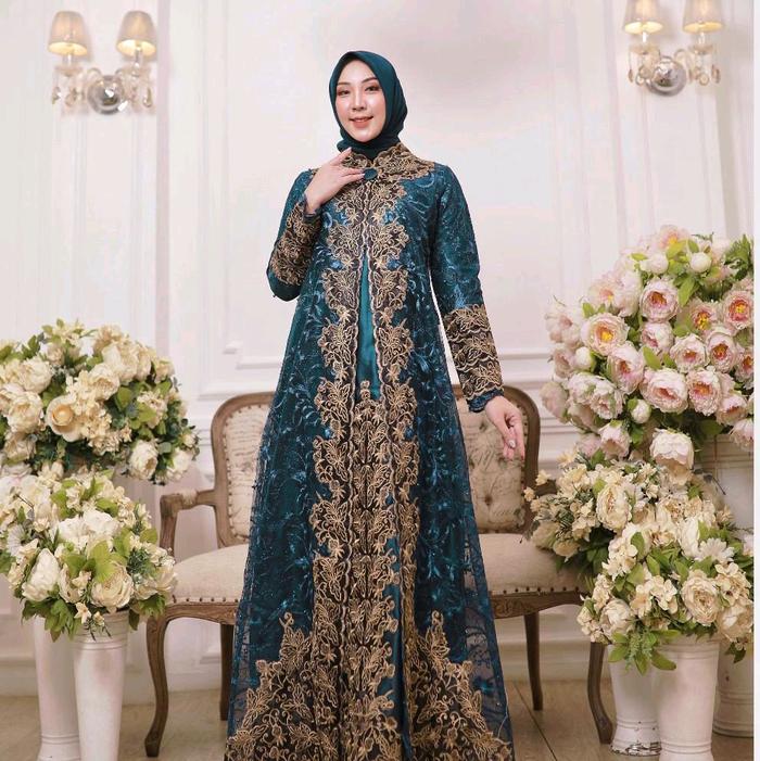 Gamis tile mewah elegan pesta gamis tile brokat premium gamis tile terbaru gamis tile bordir premium