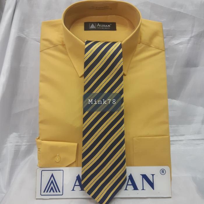 Kemeja Alisan polos lengan panjang warna gold (K10) + dasi