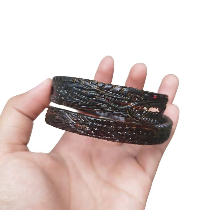 Gelang Akar Bahar Merah Bodi Hitam Full Ukir Naga Kayu Bracelets