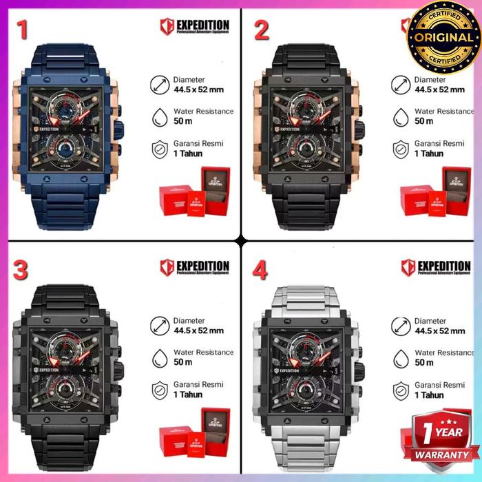 WAOA ORIGINAL GARANSI RESMI 1 TAHUN JAM TANGAN PRIA EXPEDITION CHRONOGRAPH COWOK ANALOG RANTAI STAIN