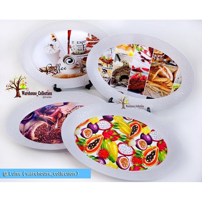 NAMPAN PLASTIK OVAL CANTIK MOTIF/ BAKI OVAL CANTIK / PIRING SAJI SNACK OVAL HX-201842 AB / NAMPAN CA