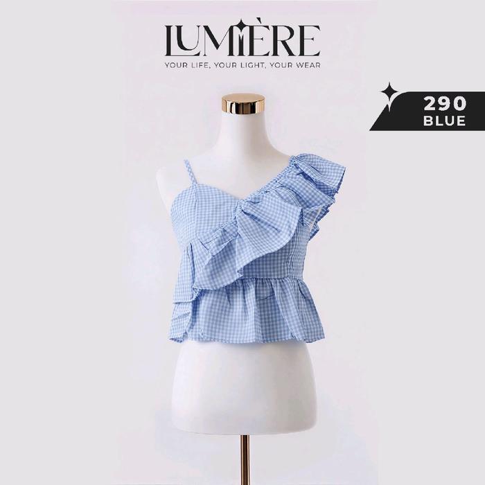 ATASAN GINGAM RUFFLE ONE-SHOULDER BLOUSE