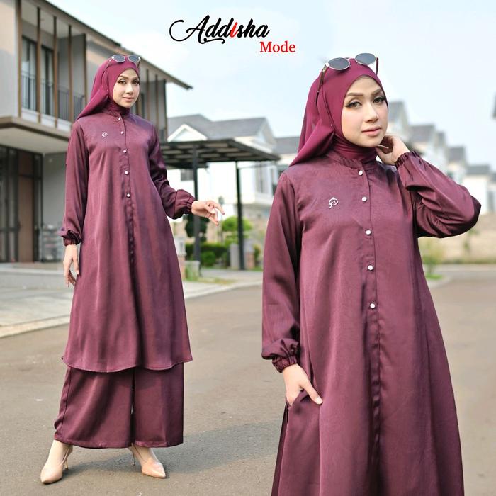 Addisha Mode Gamis Secer Setelan Celana Bahan Black Swan All New untuk Tampilan Elegan dan Nyaman