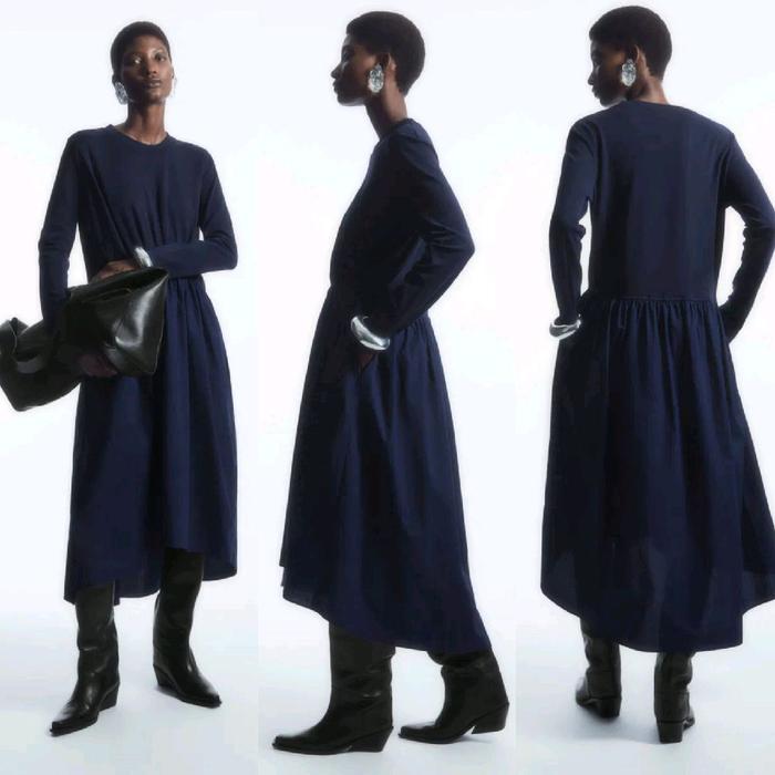 COS Asymmetric Gathered-Waist Midi Dress