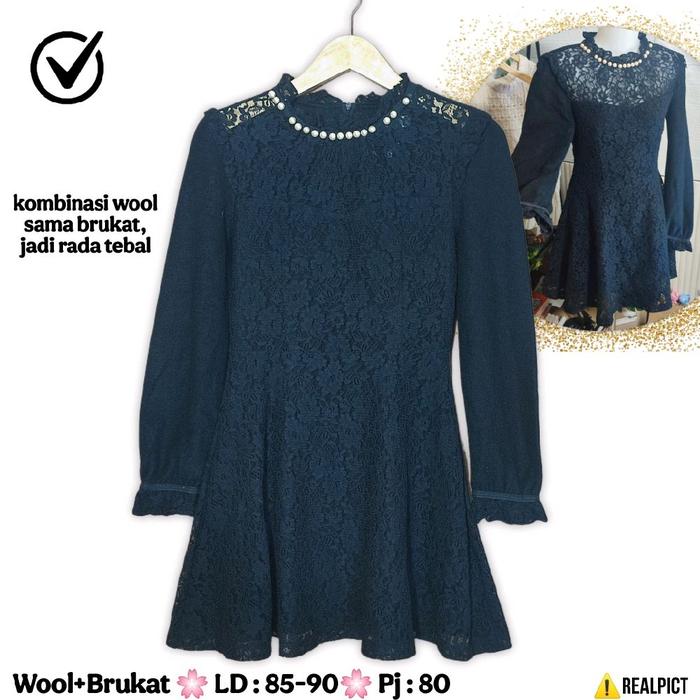 SALE Mini Dress Brukat Peplum Size S Mewah Premium Mix Wool Tebal Winter Musim Dingin Hitam Black Le