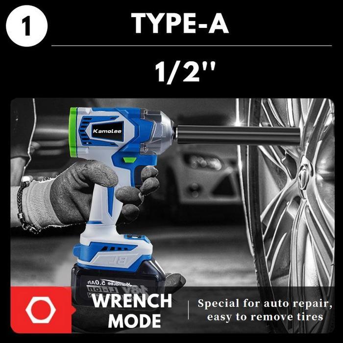 Terbaik Kamolee 1200N.M Brushless Pelepas Baut Ban Mobil 1/2"1/4" Impact Kunci Pas Elektrik Terimaka
