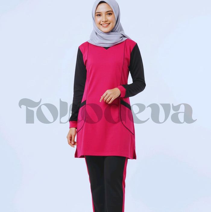 Baju senam muslim pink hitam Wanita