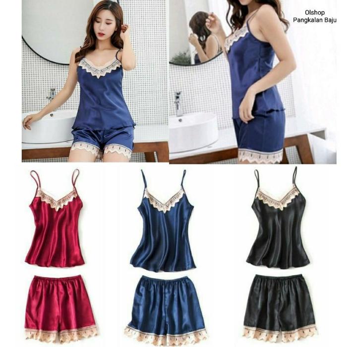 Setelan Tidur Lingerie Wanita Bahan Satin Premium Model Elegan Ukuran M L XL XXL