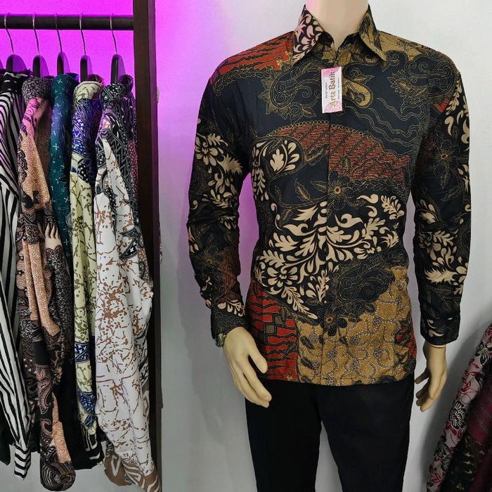 kemeja batik cap coklat original arta batik KODE 008 BATIK motif kembang parrang batik genes ori 9.9