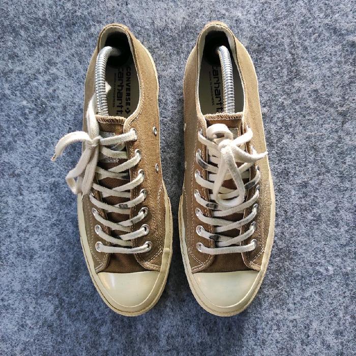 Converse x Carhartt WIP Sepatu Sneakers Pria Wanita Model Low Top Warna Coklat Dengan Tali Putih