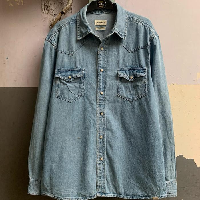 Kemeja pria pull&bear denim lengan panjang preloved