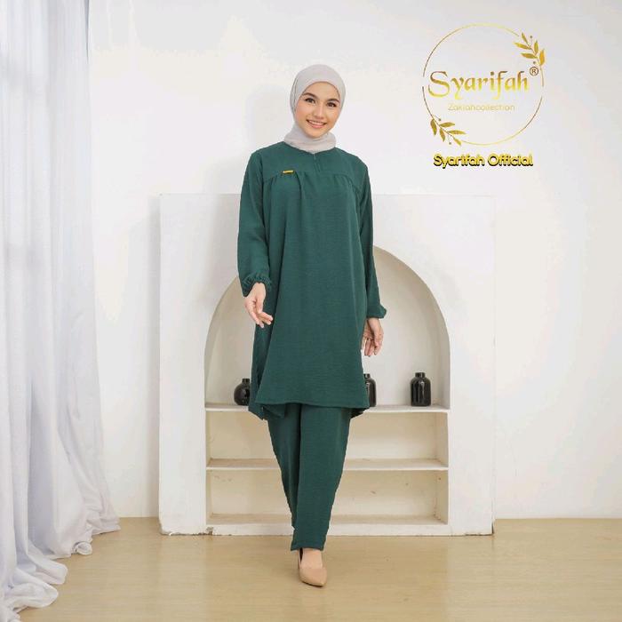 SYARIFAH17 Setelan Ziva Wanita Jumbo Hitam Busui Cringkel airflow premium Adem Muslim Dewasa One Set