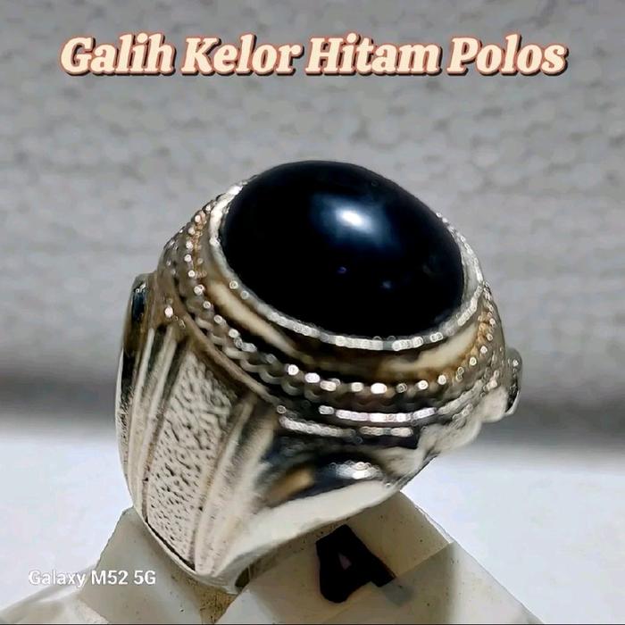 cincin batu akik galih kelor hitam / fosil keras asli natural alam