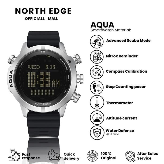 Jam Tangan North Edge Aqua Diving (Watch Professional, Compass, Scuba Diving Mode) Olahraga Anti Air