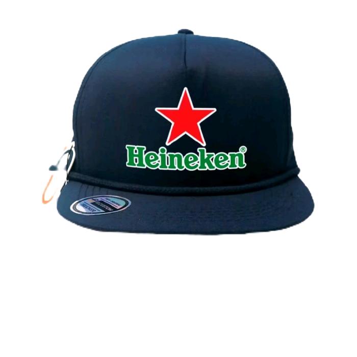 Heineken Topi Baseball & Topi Snapback Hitam dengan Logo Bintang Merah dan Tulisan Hijau untuk Gaya 