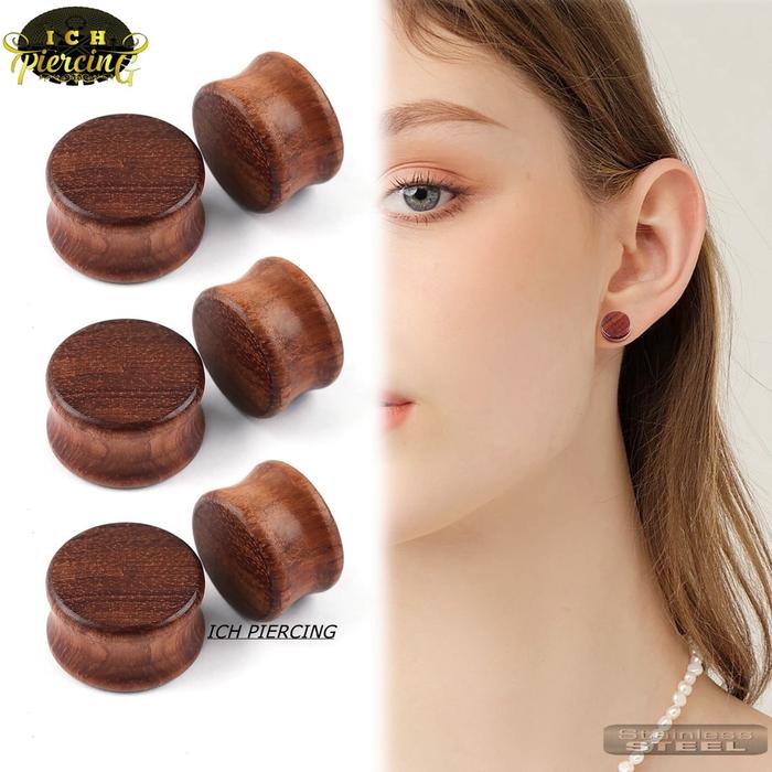 ICH 1Buah Anting Piercing Telinga Wood / Earplug Bahan Kayu