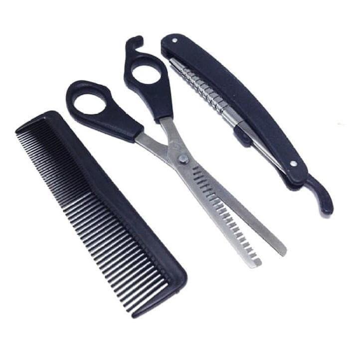 WM Gunting Set 3IN1 - Sasak Sisir Pisau Cukur Rambut Alat Potong Poni Gerigi Cukur Zigzag