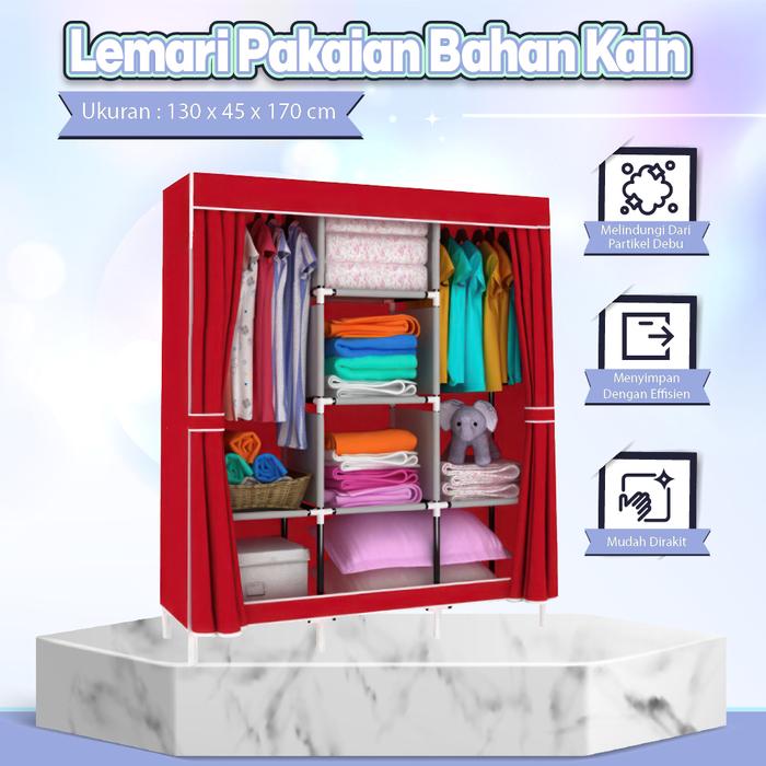 Lemari Pakaian Kain Portable Jumbo 88130 Lemari 3 Sekat Lemari Baju Lemari Kain