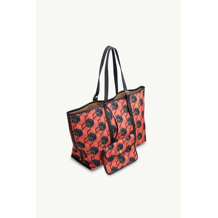 MCM MEDIUM CUBIC MONOGRAM SHOPPER TOTE BAG IN BLACK MULTICOLOR  POUCH1