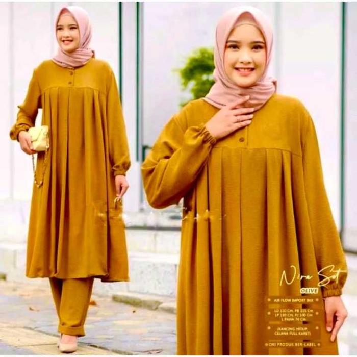 TERBARU SIZE JUMBO SETCEL LONG TUNIK + CELANA bahan CATOON PREMIUM / SETELAN NITA modern / GAMIS BUS